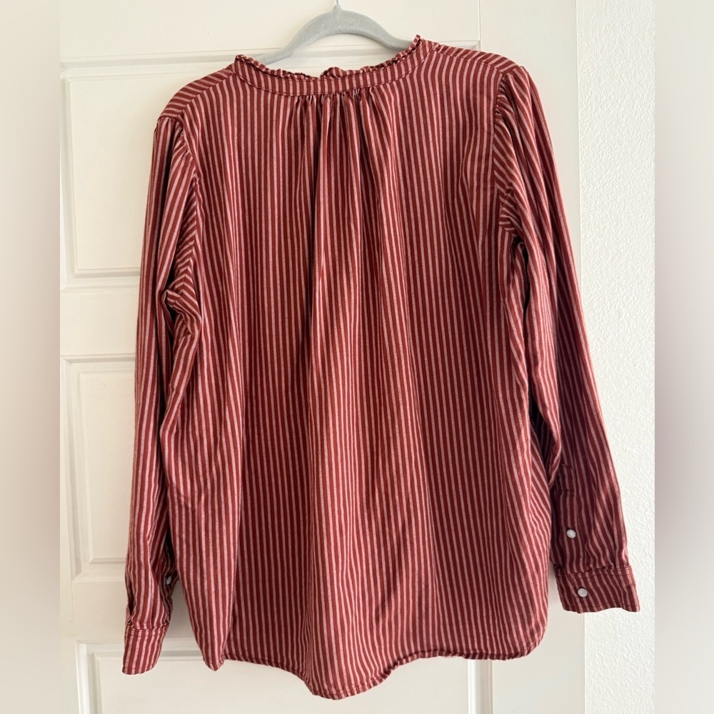 Knox Rose Burgunday Striped Button Snap Top Size XL - Picture 4 of 5